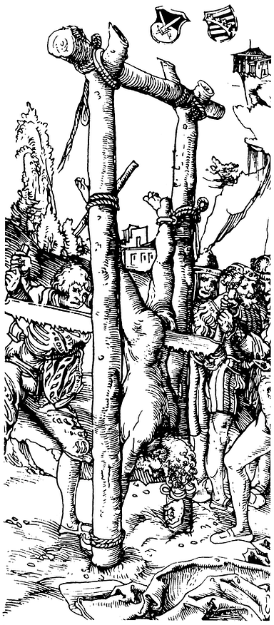 Saint Simon sawed. Work by Lucas Cranach the Elder, circa 1512. (Public Domain)