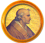 A portrait of Pope Sergius III, depicted in profile, wearing traditional papal attire.