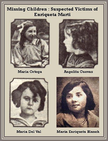 Collage of four suspected victims of Enriqueta Martí, including Maria Ortega, Angelita Cuevas, Maria Del Val, and Maria Enriqueta Blanch.